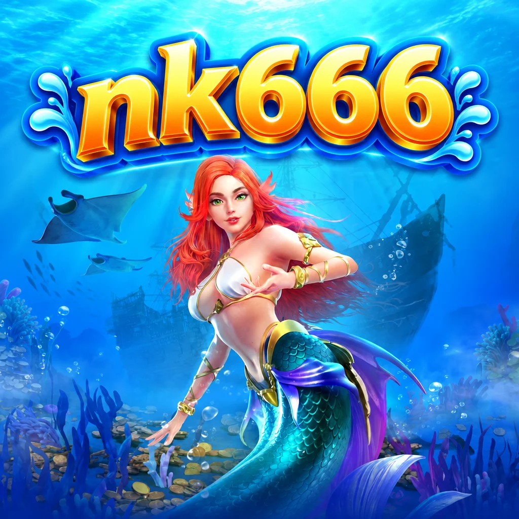 Tampilan visual Mermaid Riches dengan logo nk666 di dunia bawah laut