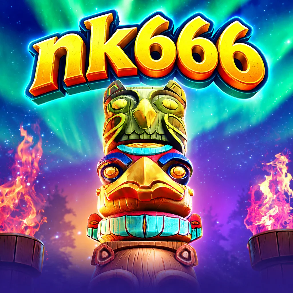 Tiang totem mistis di bawah cahaya aurora dalam Totem Wonders berlogo nk666